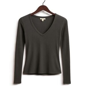 Cloth & Stone XS Gray Ribbed Long Sleeve Modal Blend Stretch Top Minimalist Soft